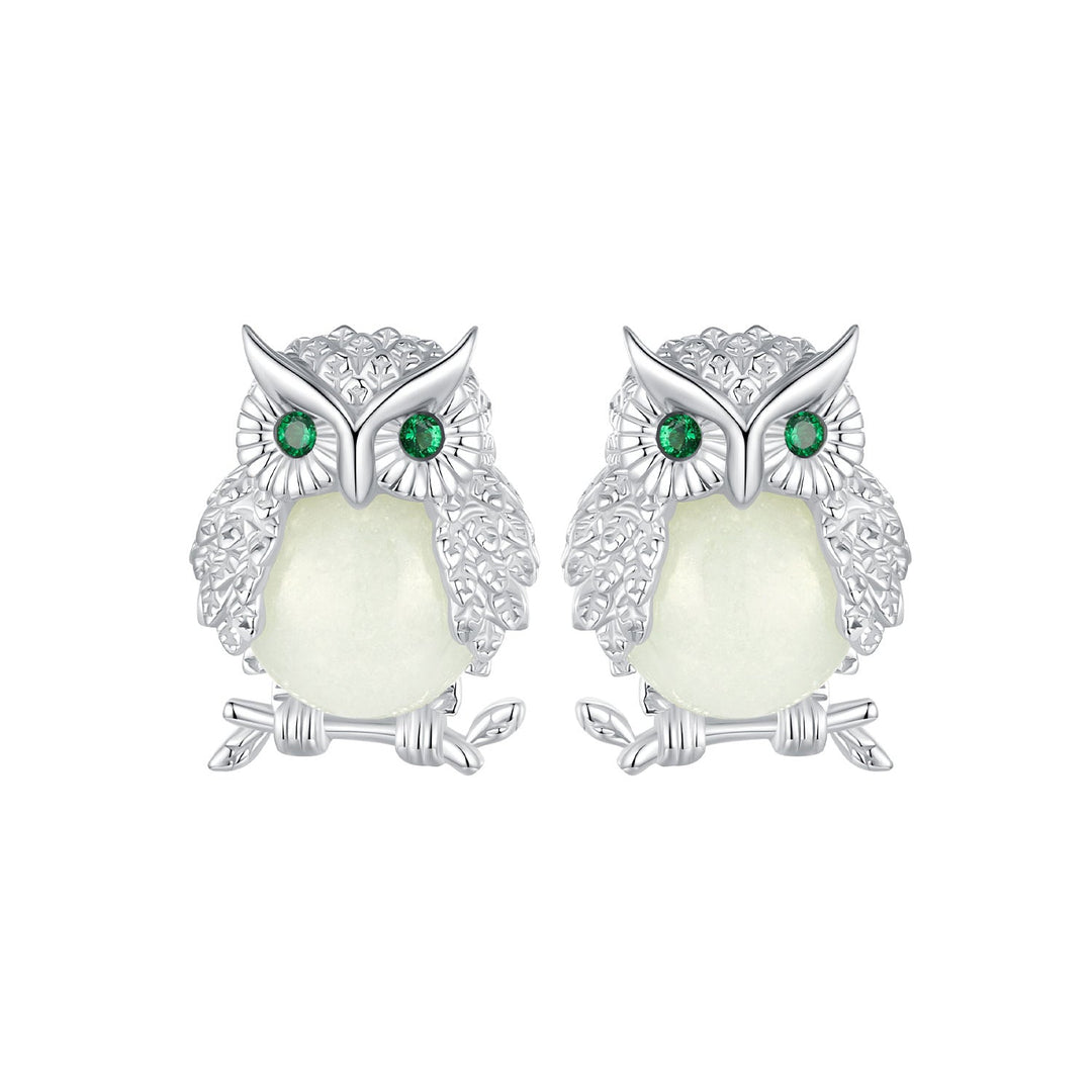 925 Sterling Silver Plated Platinum Luminous Stone Earrings 10*8mm for Women