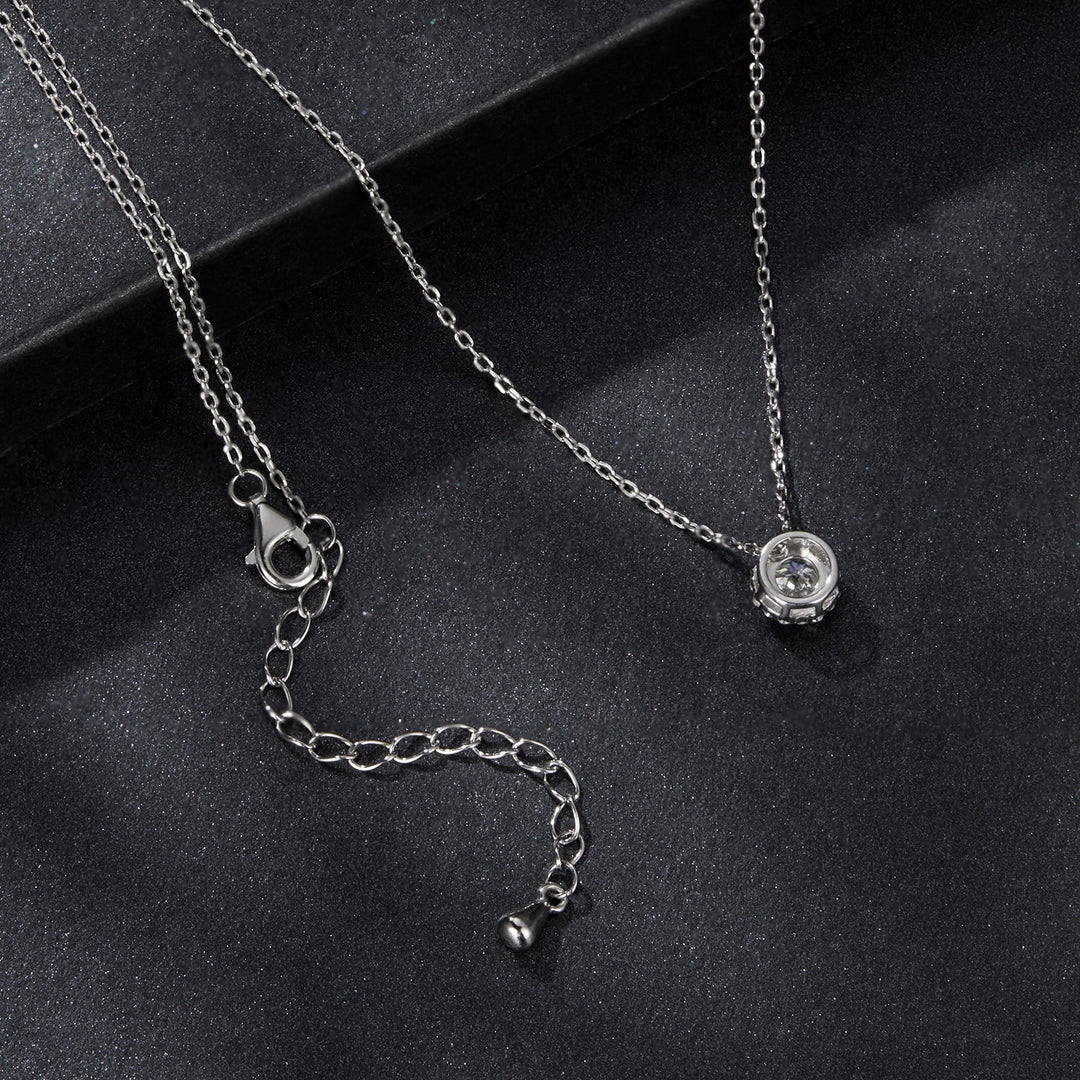925 Sterling Silver Moissanite Necklace 40+5cm with Pavé Setting for Women