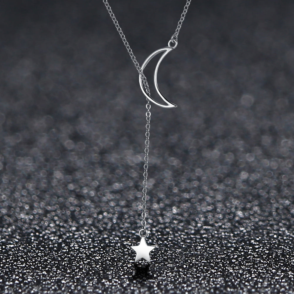 925 Sterling Silver Necklace 47cm with Moon Pendant for Women