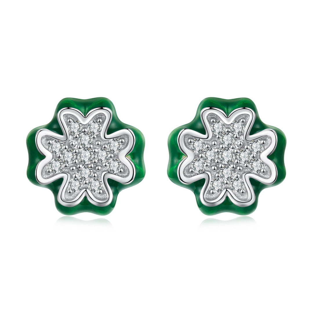 925 Sterling Silver Earrings with Pavé Set CZ & White Gold Plating, 0.75cm for Women