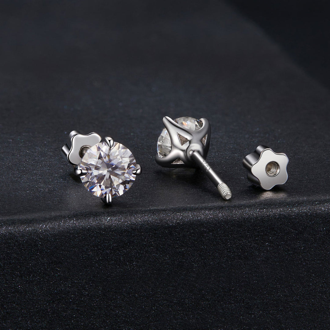 925 Sterling Silver Moissanite Stud Earrings for Women - 0.5ct, 0.6cm Size, White Gold Plated