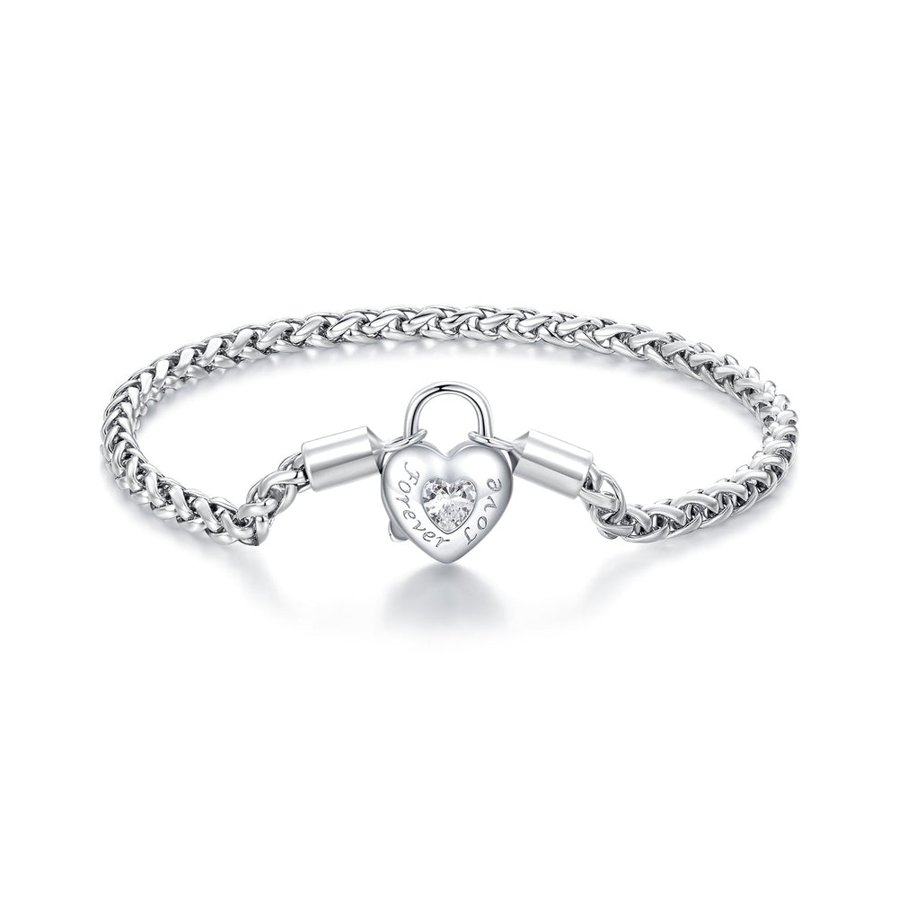925 Sterling Silver Bracelet with CZ in Pavé Setting, 17.0 Size, Platinum Plated for Women