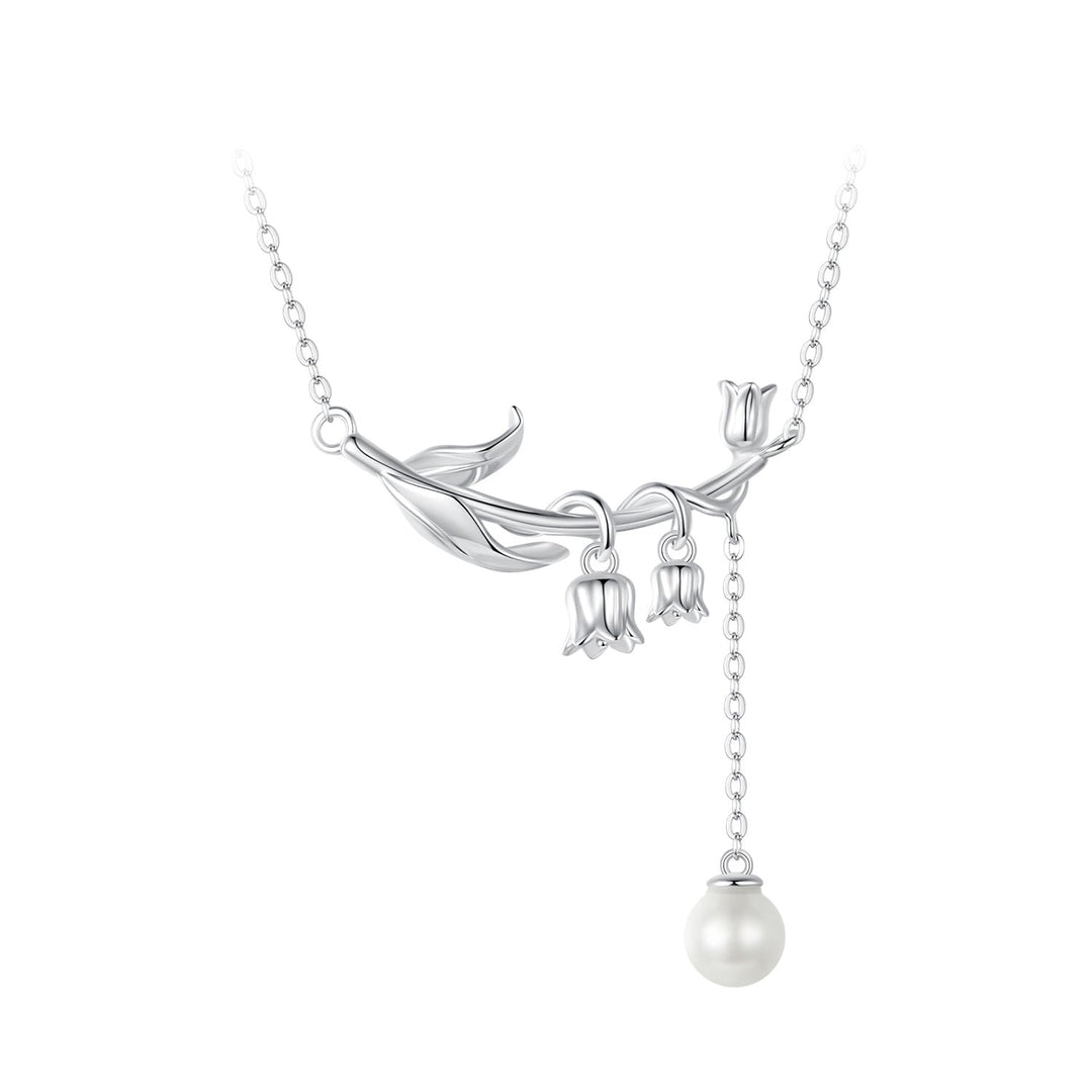 925 Sterling Silver Necklace with Quality Shell Pearl & Platinum Plating, 380mm Length for Women