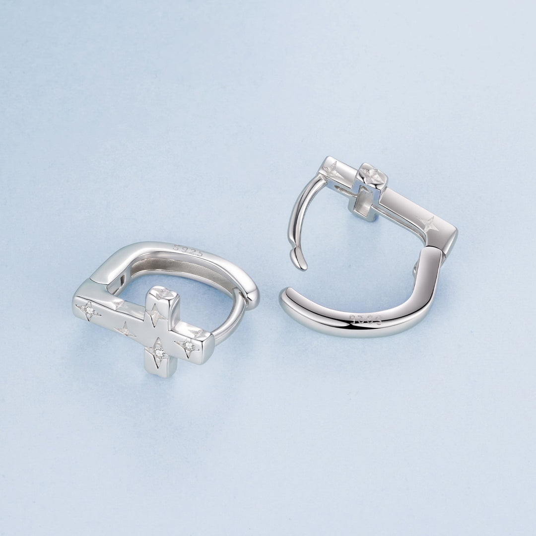 925 Sterling Silver Hoop Earrings with Pavé Setting CZ, 1.3x0.8cm, for Women