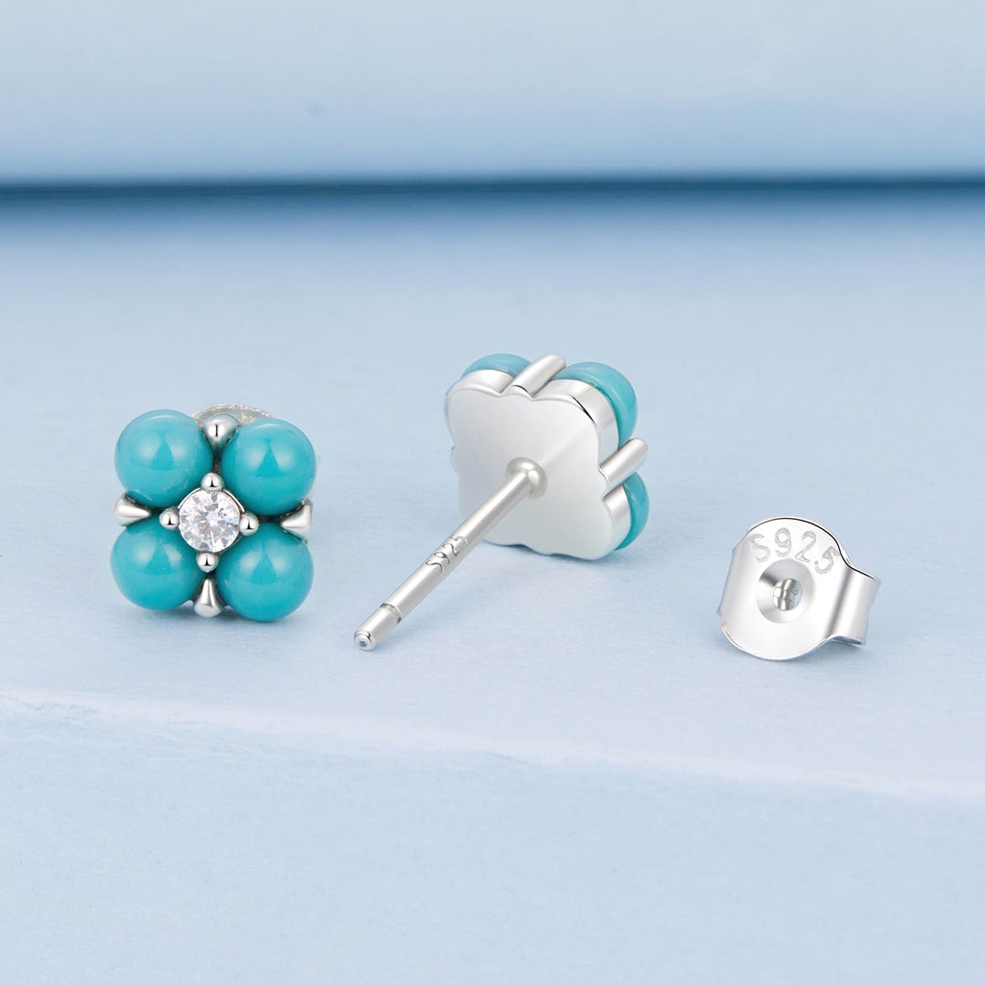925 Sterling Silver Earrings with Synthetic Turquoise and CZ in Oxidized Finish