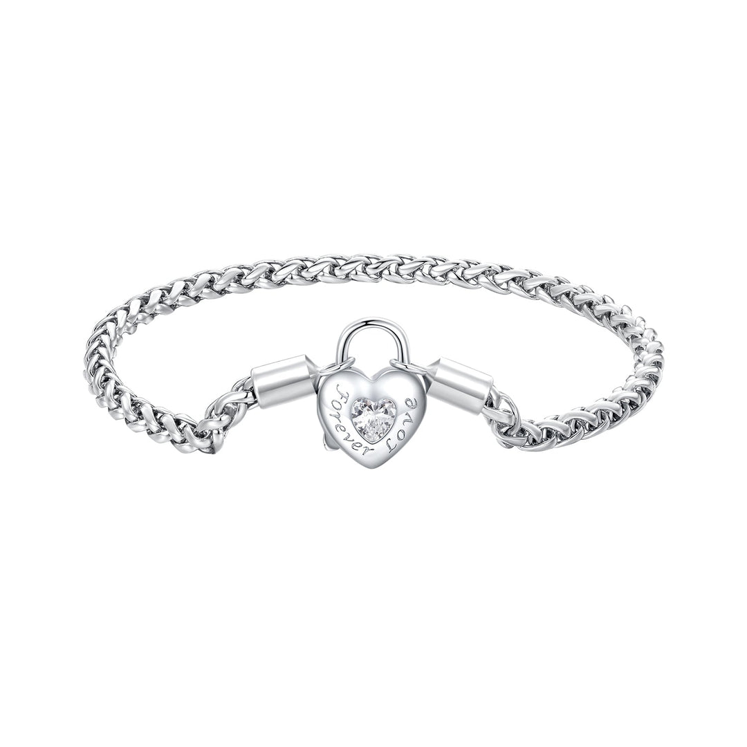 925 Sterling Silver Bracelet with CZ in Pavé Setting, 17.0 Size, Platinum Plated for Women
