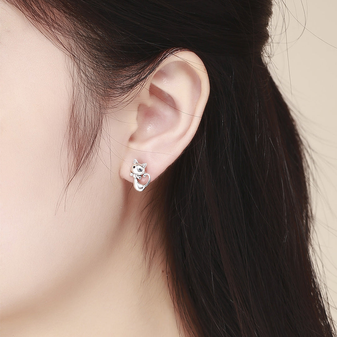 925 Sterling Silver Earrings with Pavé Setting in Oxidized Finish