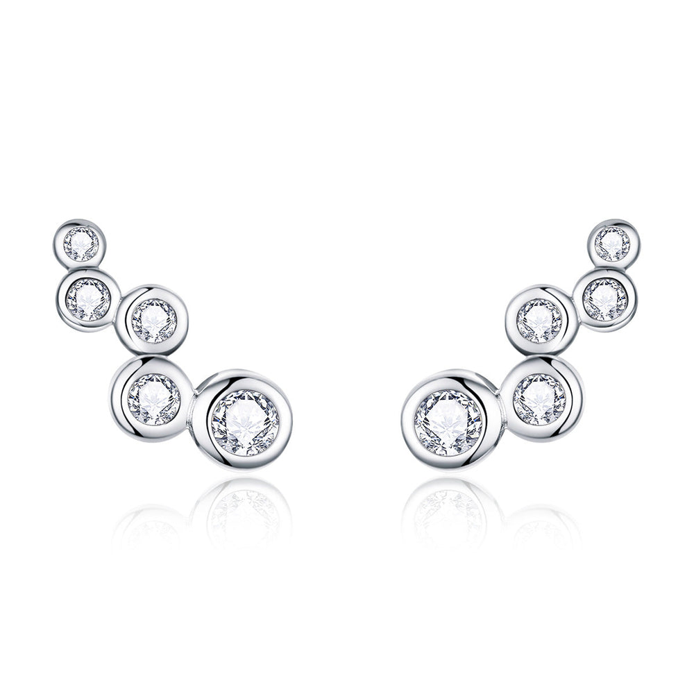 925 Sterling Silver Earrings with Pavé Setting CZ, 0.5x1.2 cm for Women