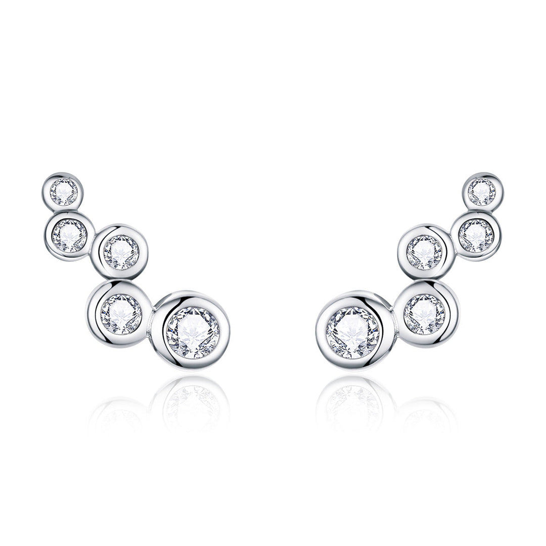 925 Sterling Silver Earrings with Pavé Setting CZ, 0.5x1.2 cm for Women