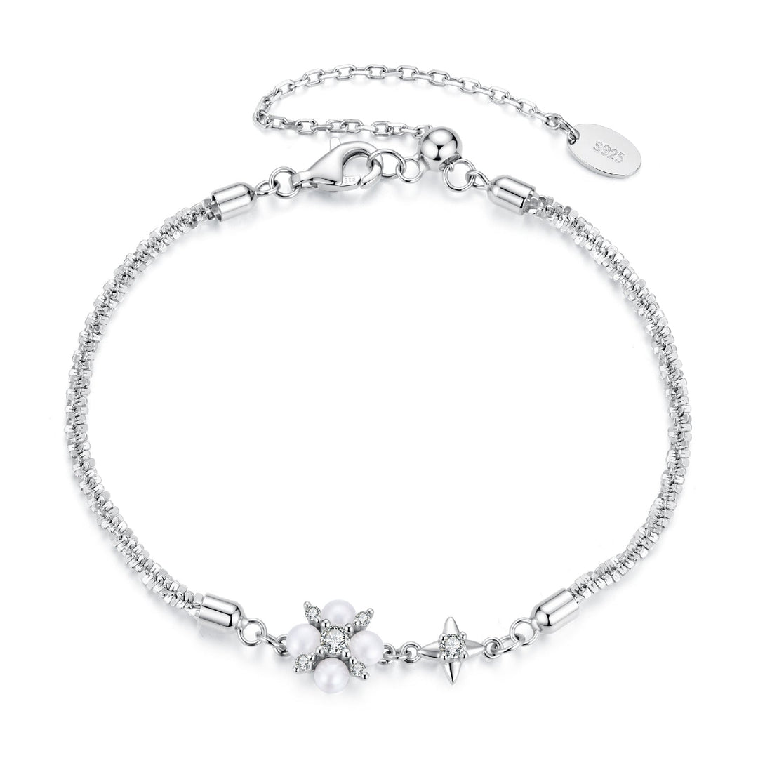 925 Sterling Silver Adjustable Moissanite & Natural Pearl Bracelet for Women