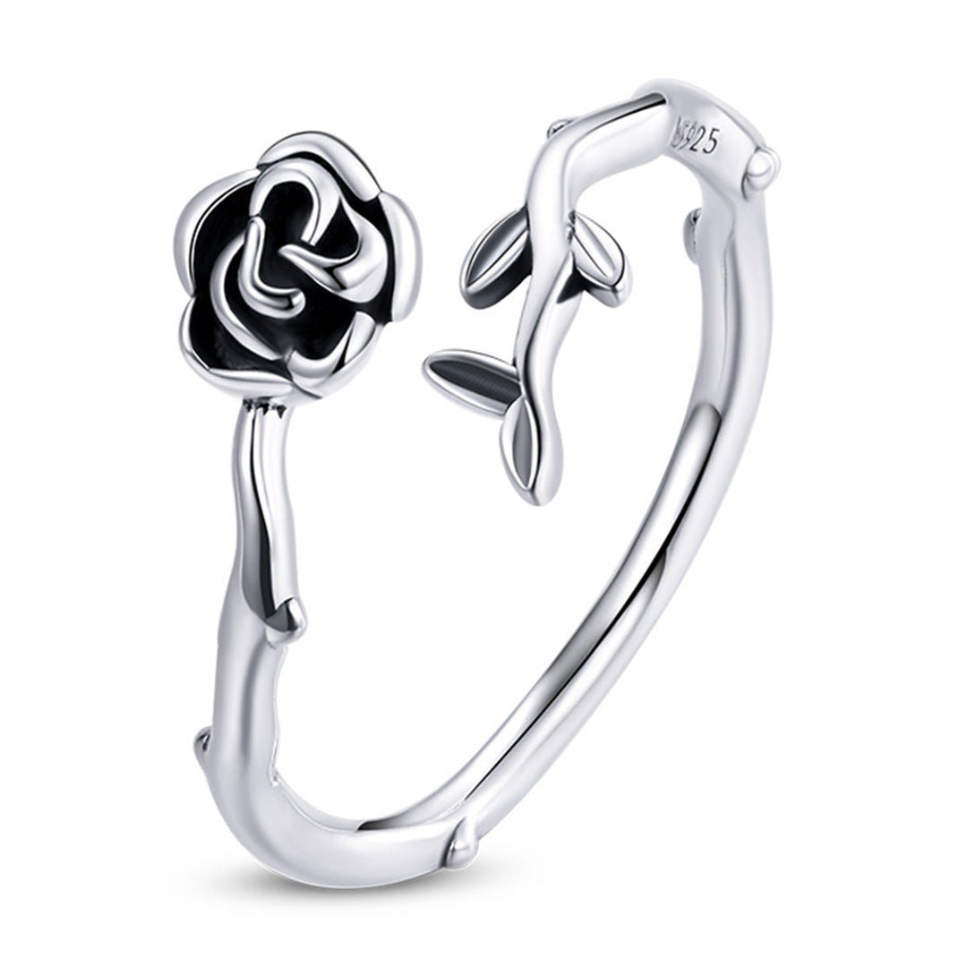 925 Sterling Silver & Oxidized Silver 0.15 cm Width Rose Ring for Women