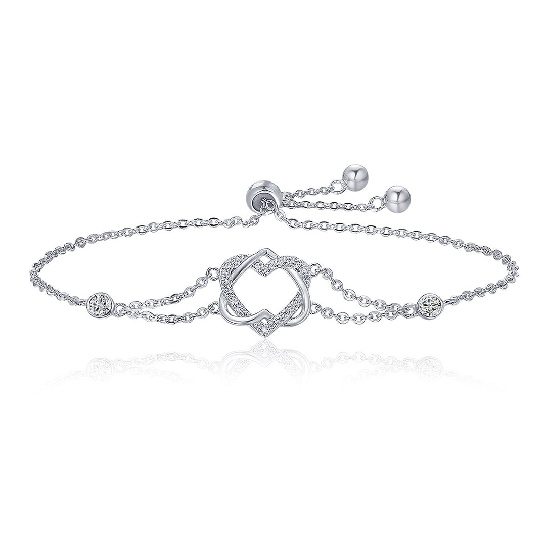 925 Sterling Silver Heart Shaped Bracelet 22CM for Women