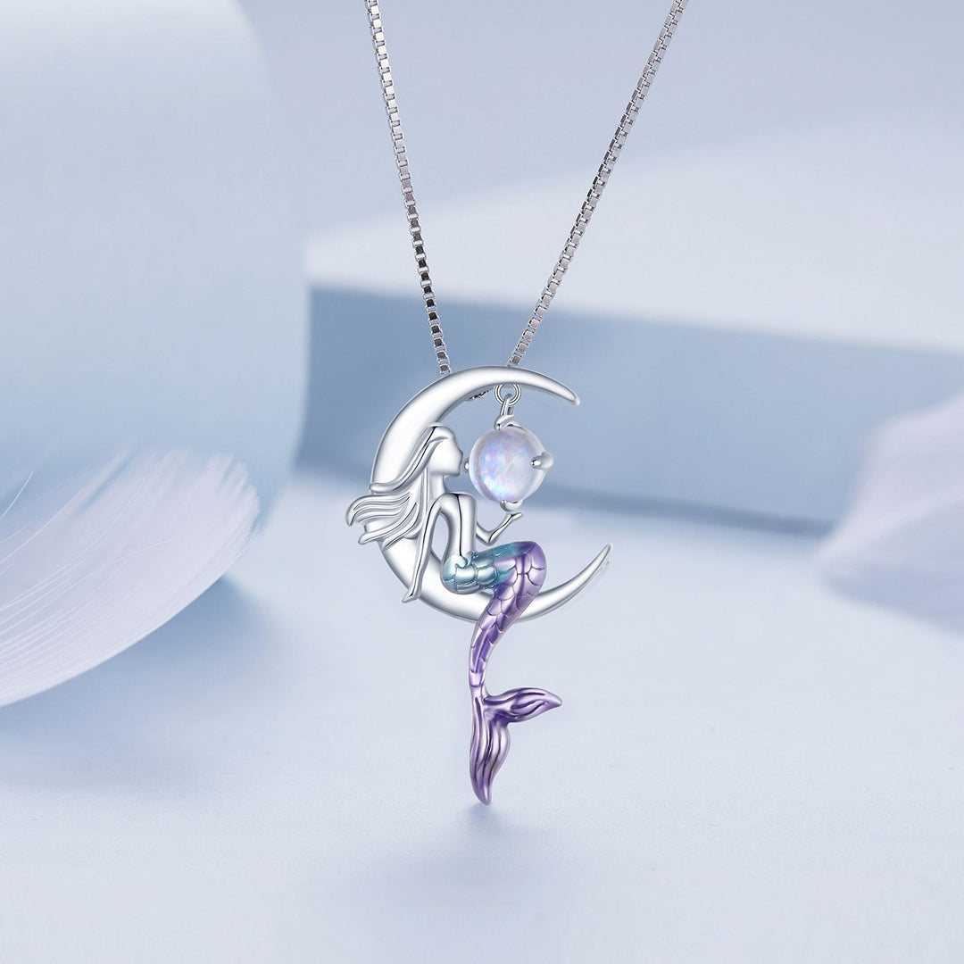 925 Sterling Silver 29x18mm Moonstone Pendant Necklace with Enamel Process