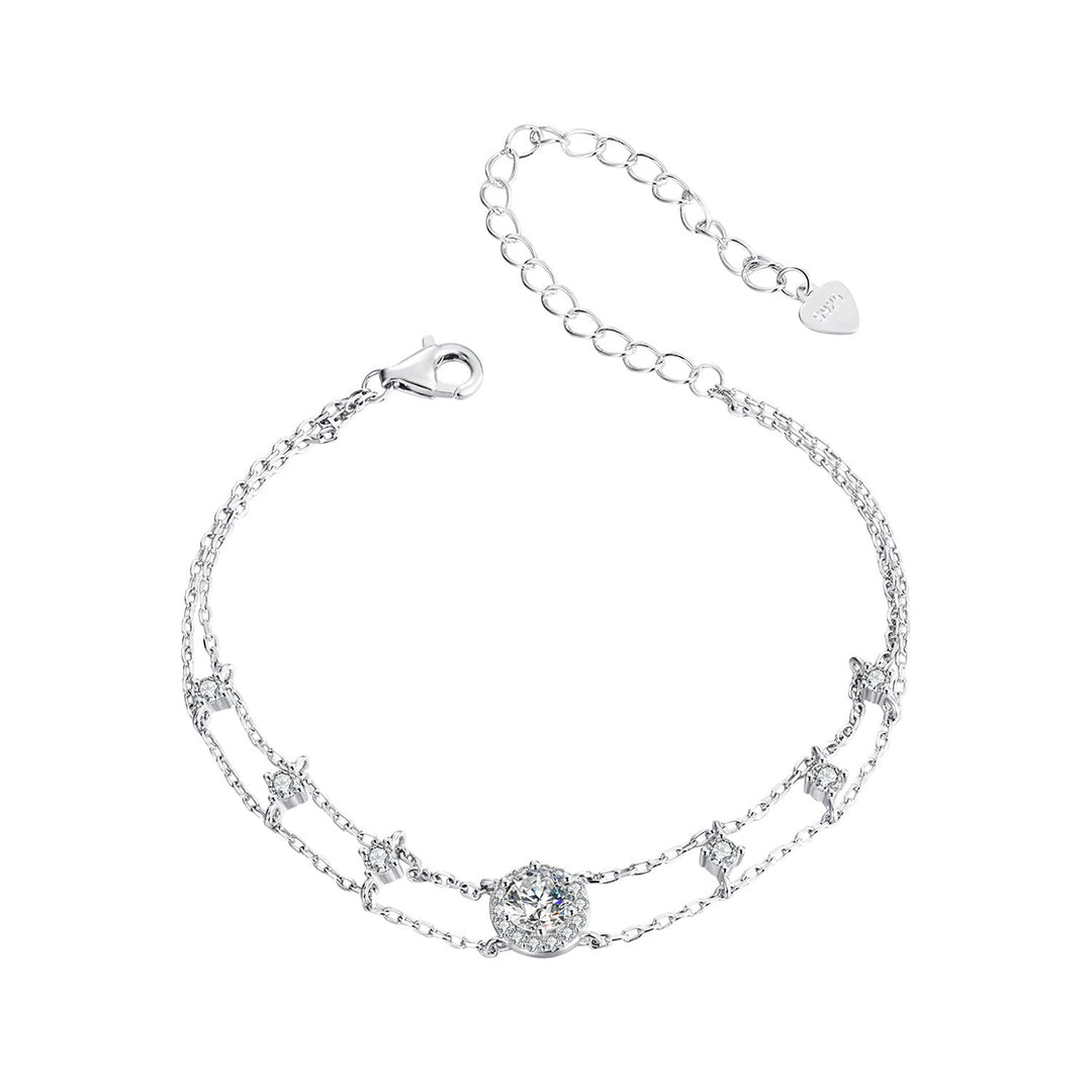 925 Sterling Silver 5.0mm Moissanite Bracelet with CZ and White Gold Plating for Women