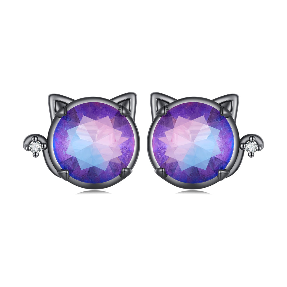 925 Sterling Silver Earrings with Pavé CZ and Transparent Glass in Black Gold, 1.0*1.2cm, for Women
