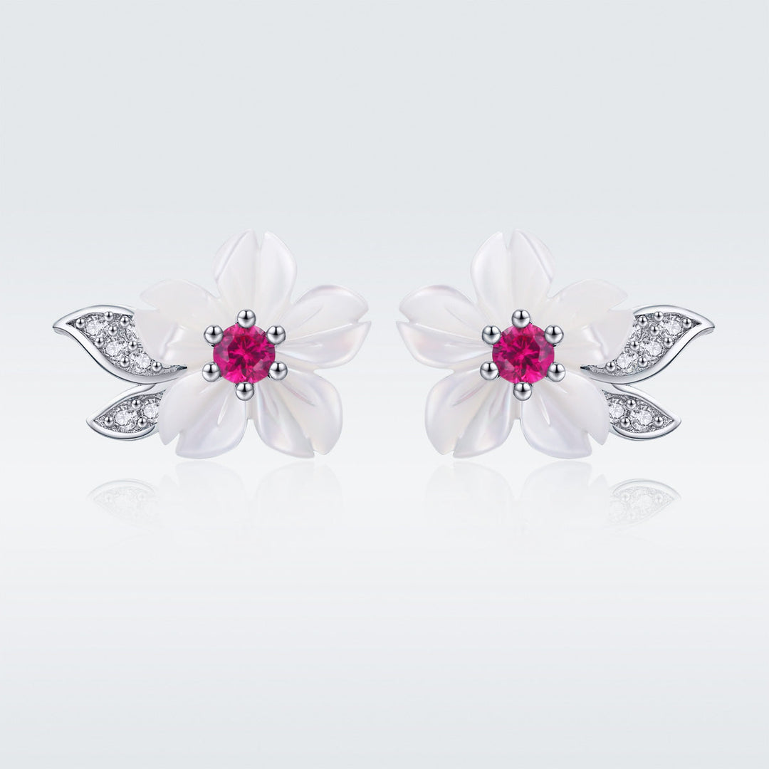 925 Sterling Silver Earrings with Pavé Setting CZ and High-Quality Nacre