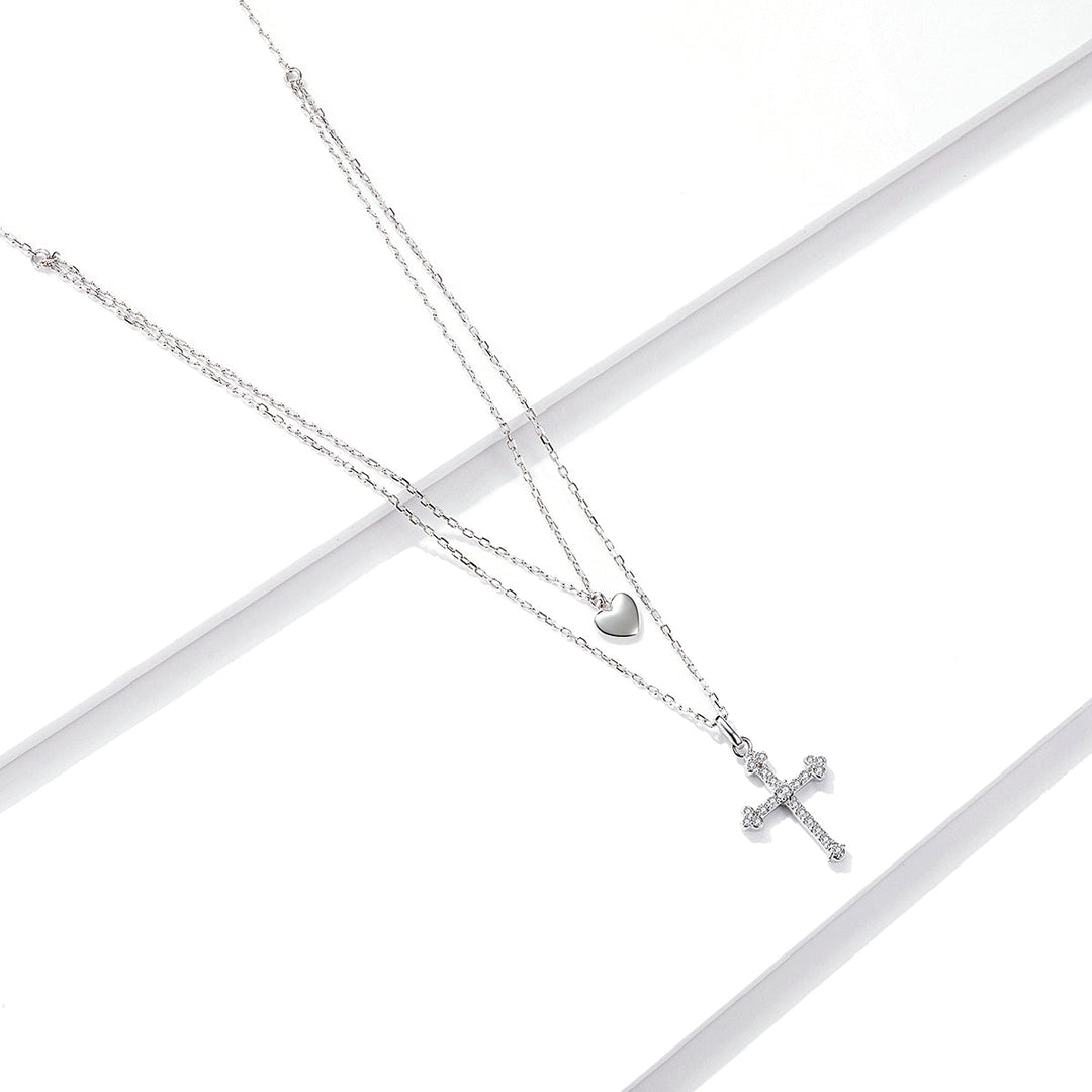 925 Sterling Silver Adjustable Platinum Plated Necklace with CZ - 1.4cm for Women