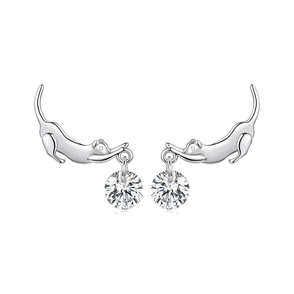 925 Sterling Silver White Gold Plated CZ Earrings 1.6x1.7cm for Women