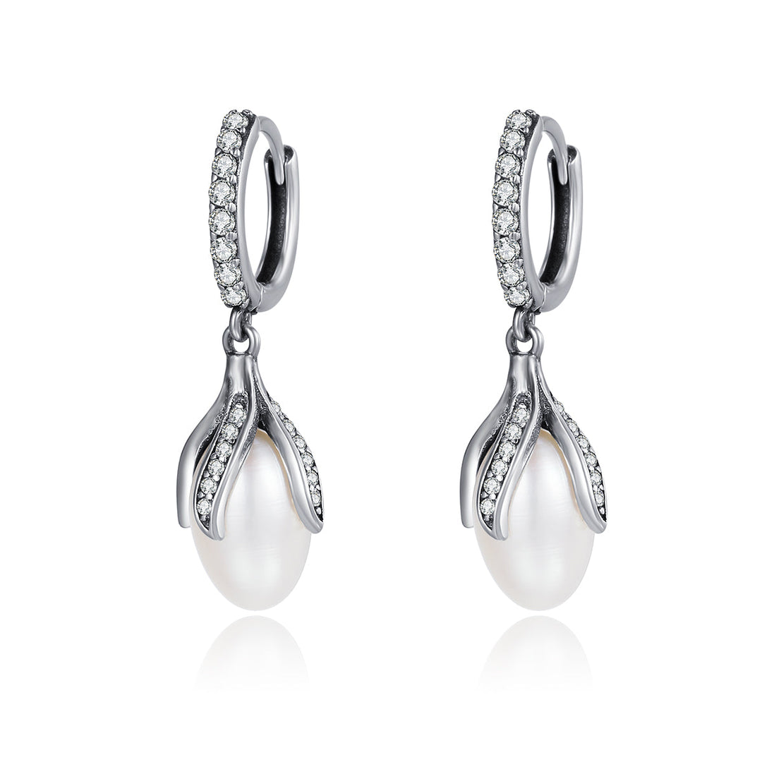 925 Sterling Silver Oxidized Silver Freshwater Pearl Earrings