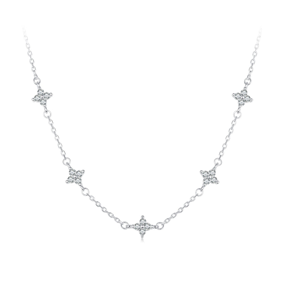 925 Sterling Silver Pave Setting CZ Necklace with White Gold Plating 400mm for Women