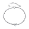 925 Sterling Silver Moissanite Heart Bracelet for Women - Silver - 15+6cm Length, 0.3cm Thickness