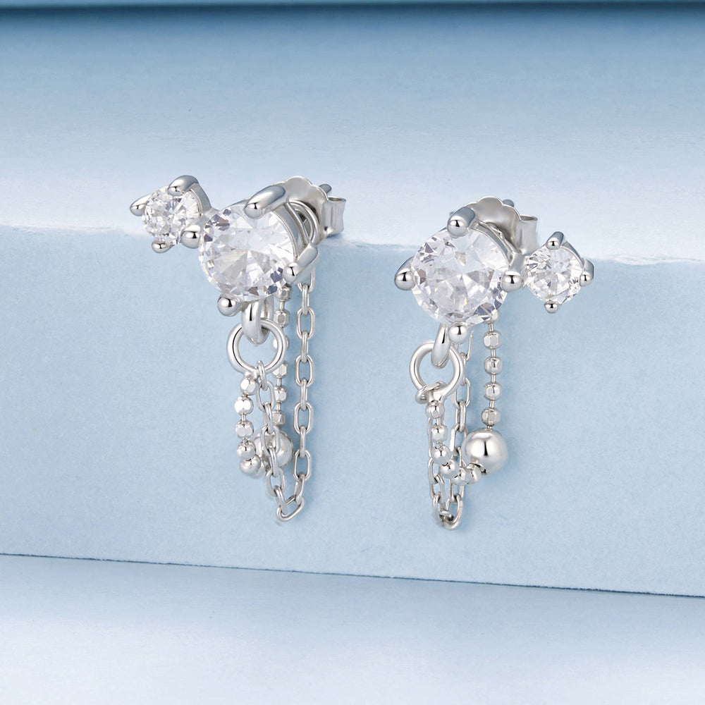 925 Sterling Silver White Gold Plated Pavé Setting CZ Earrings, 1.5cm for Women