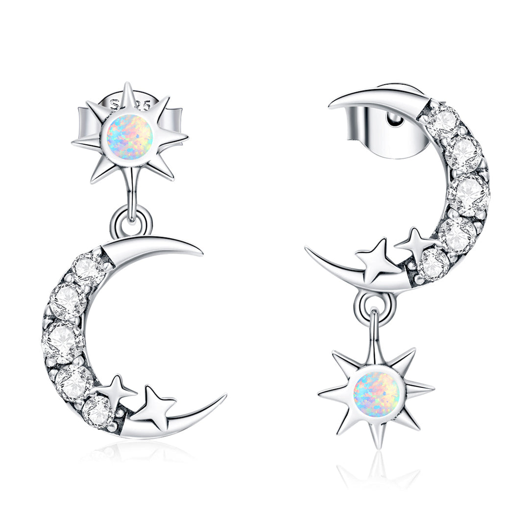 925 Sterling Silver Earrings with Translucent Opal and CZ in Oxidized Finish