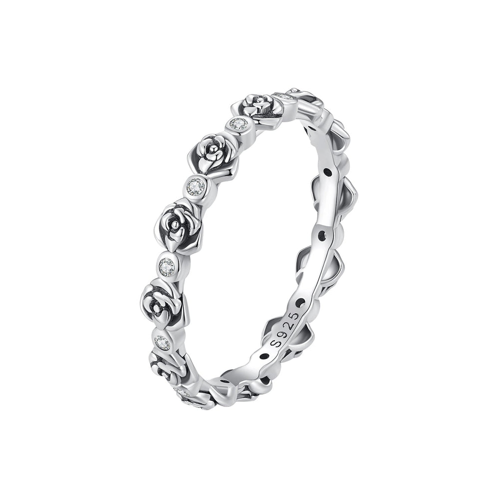 925 Sterling Silver Ring with Pavé Setting CZ - Size 6.0 - Oxidized Silver