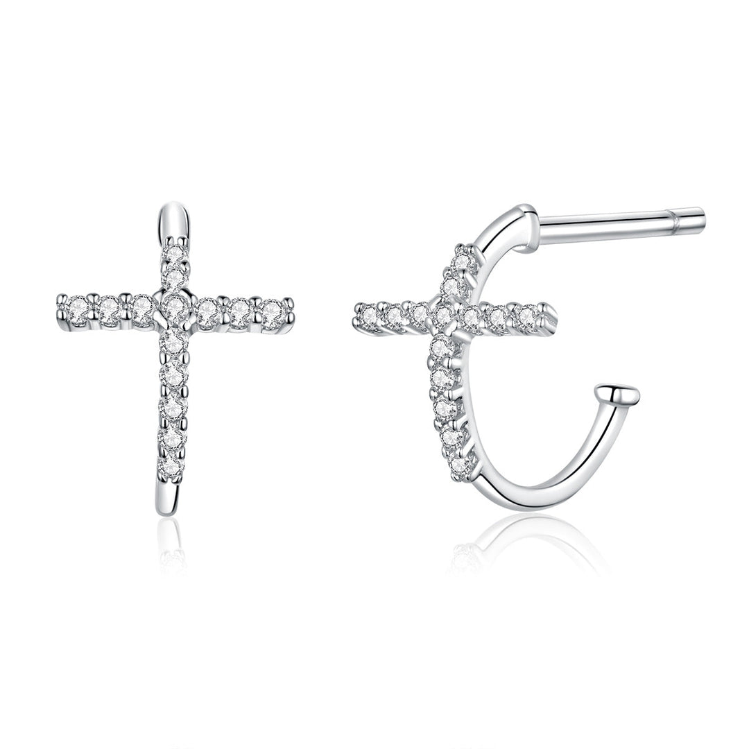 S925 Sterling Silver Earrings with Pavé Set CZ in Platinum Finish