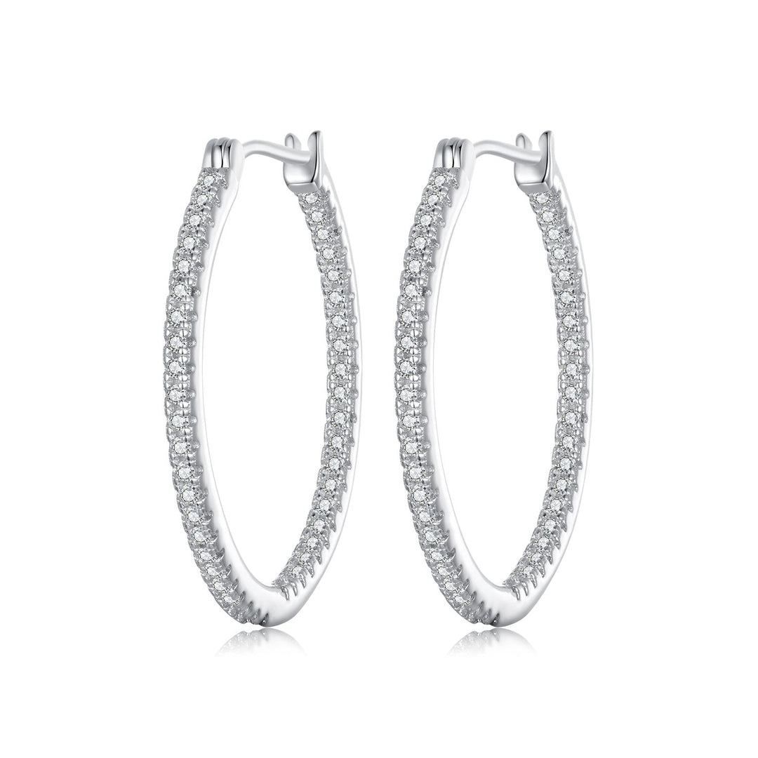 925 Sterling Silver Earrings with Pave Setting CZ in White Gold for Women