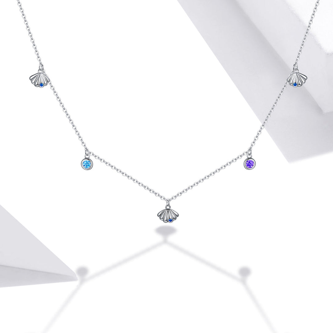925 Sterling Silver Adjustable Necklace with Scallop Design and Pavé Setting CZ