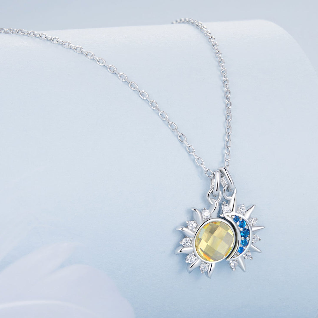 925 Sterling Silver Necklace with Transparent Glass and Pavé Setting CZ - Length 450mm