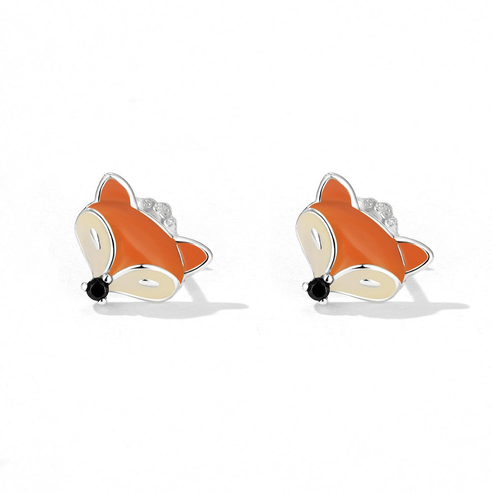 925 Sterling Silver Earrings with Pavé Setting and Enamel Process, Oxidized, 0.7*0.9cm for Women
