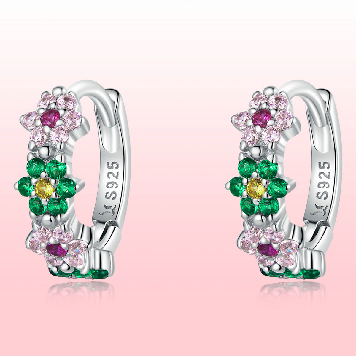 925 Sterling Silver Earrings with CZ in Pavé Setting - 1.3x0.4cm for Women - imagen 6 de 7