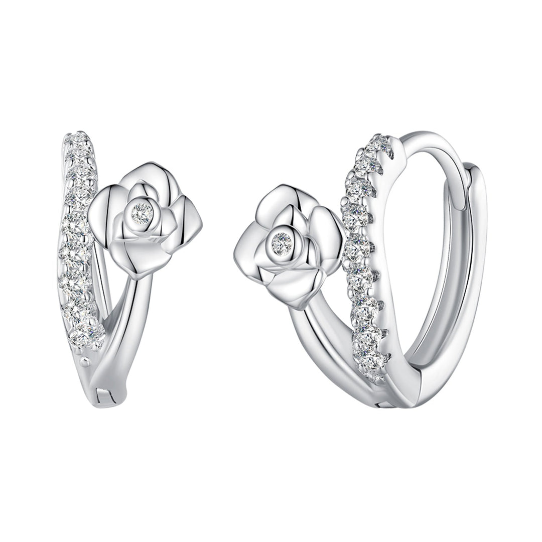 925 Sterling Silver Platinum Plated Pavé CZ Earrings