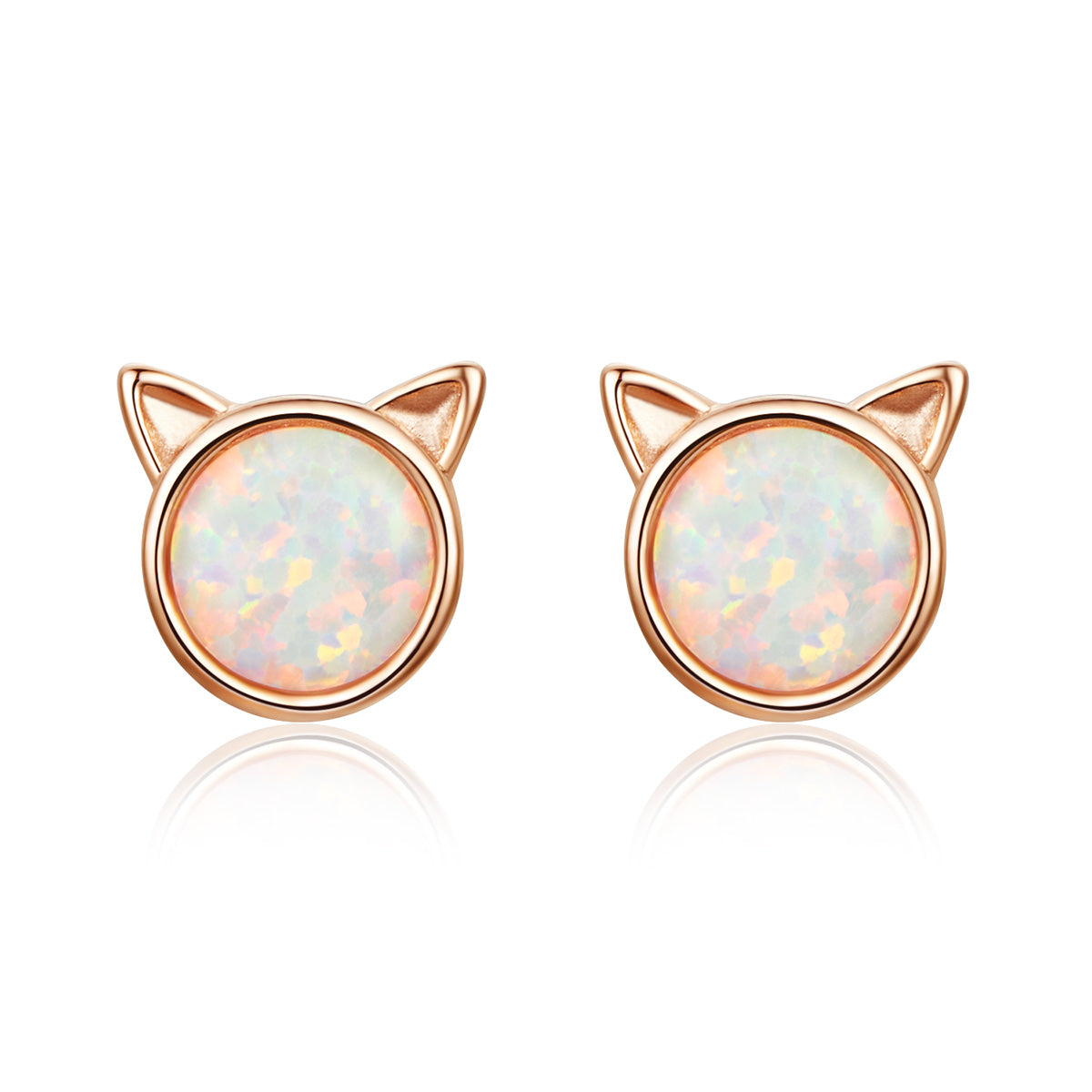 925 Sterling Silver Plated Rose Gold Opal Earrings 0.8cm for Women - image 2 of 7