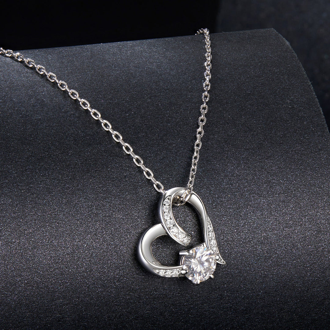 925 Sterling Silver Moissanite Necklace with Pendant and White Gold Plating for Women