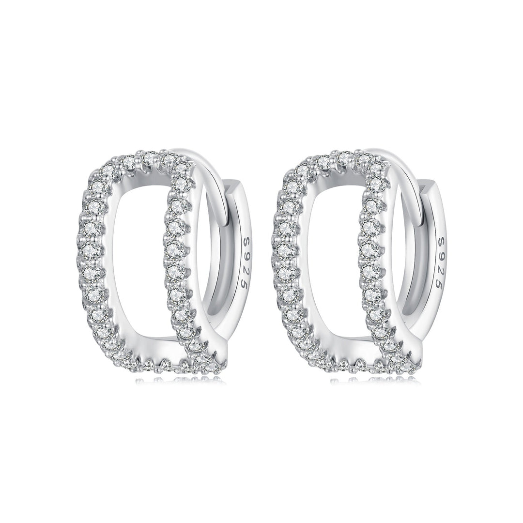 925 Sterling Silver Earrings with White Gold Plating and Pavé Setting CZ for Women