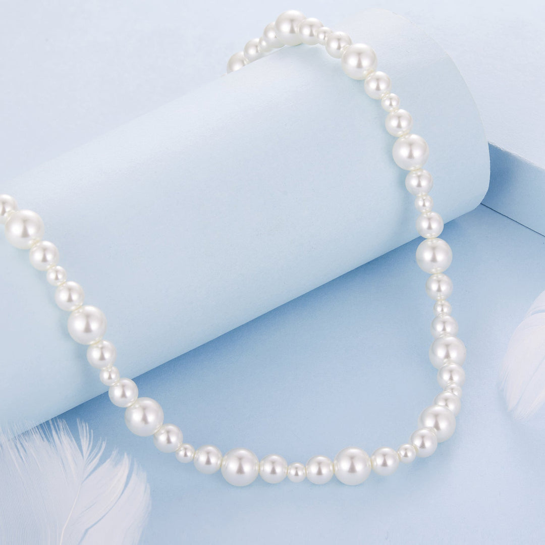 925 Sterling Silver White Gold Plated Necklace with Synthetic Pearls for Women