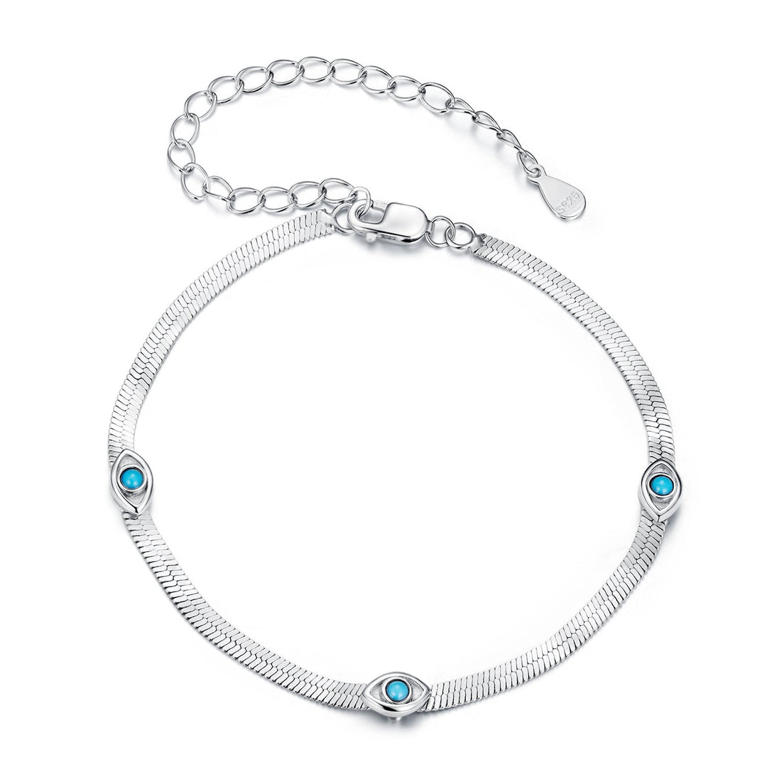 925 Sterling Silver White Gold Plated Multi-Layer Bracelet with Synthetic Turquoise