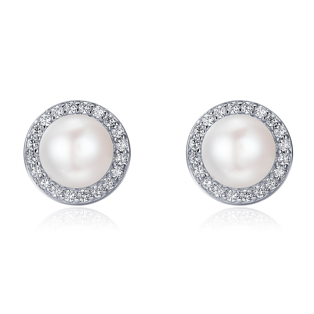 925 Sterling Silver Freshwater Pearl Earrings with CZ for Women
