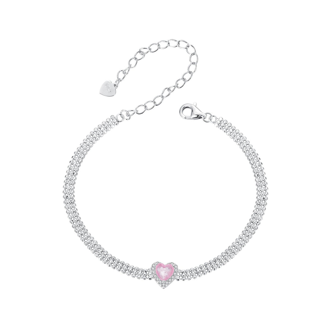 925 Sterling Silver White Gold Plated 8mm CZ Pendant Bracelet for Women