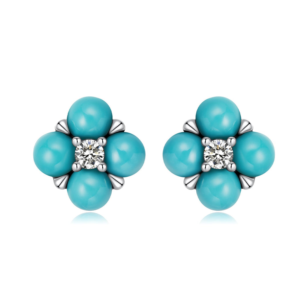 925 Sterling Silver Earrings with Synthetic Turquoise and CZ in Oxidized Finish
