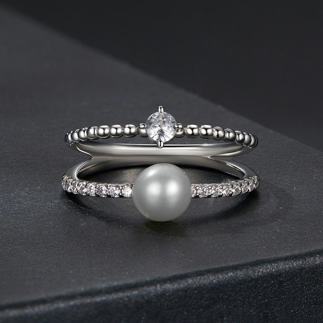 925 Sterling Silver & Moissanite Ring with Freshwater Pearl - Size 6 - Women's Jewelry
