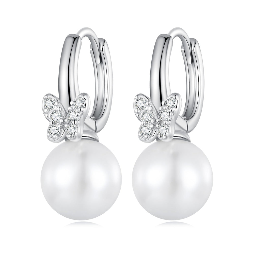 925 Sterling Silver Earrings with Plated Platinum and Shell Pearl for Women