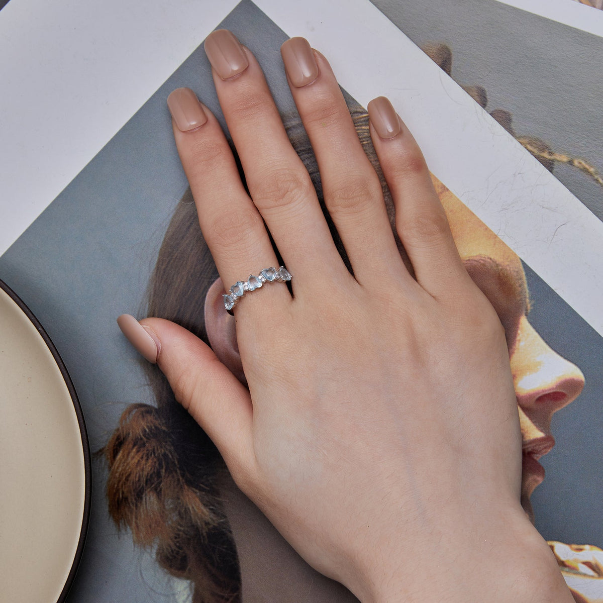 Anillo de plata de ley 925 con pavé de circonitas de 4,5 mm, talla 7, para mujer