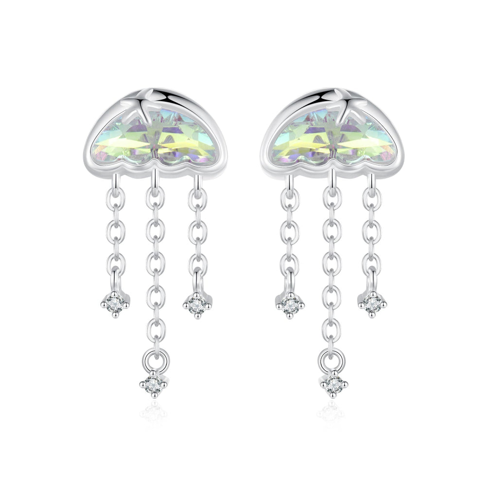 925 Sterling Silver Earrings with Pavé Setting CZ and Transparent Glass