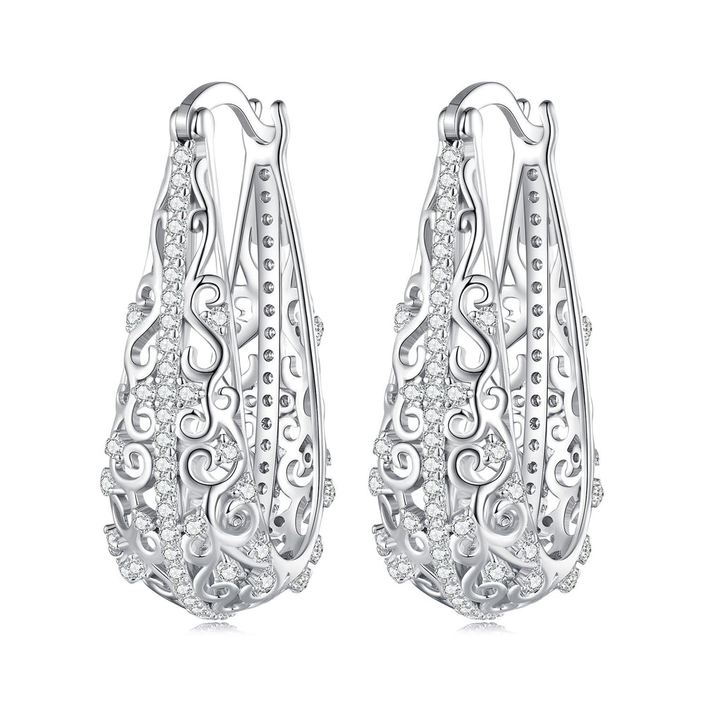 925 Sterling Silver Earrings with Pavé Set CZ, 2.5cm x 0.8cm, for Women