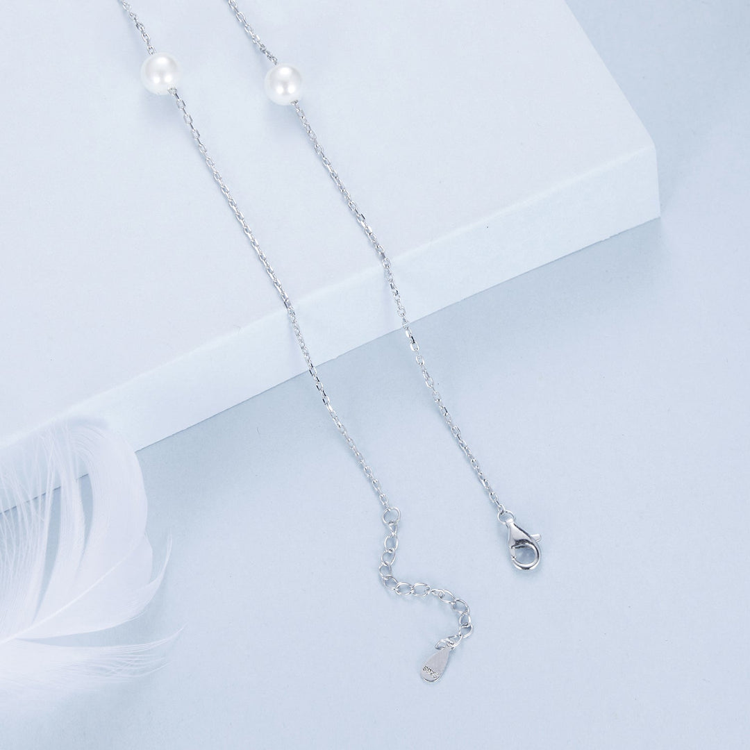 925 Sterling Silver White Gold Plated Necklace with Shell Pearl 400+50mm
