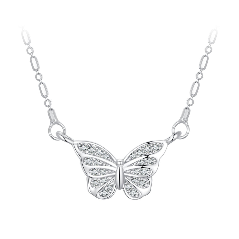 925 Sterling Silver Necklace with Pavé Setting CZ, Length 390+60mm, Pendant Size 8x15mm, for Women
